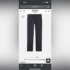 BNWT RHONE COMMUTER PANT - CLASSIC FIT - BLACK - SIZE 34